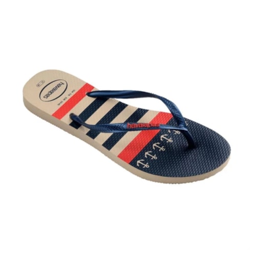 Sandalia Havaianas Chinelo Slim Nautical Bege Palha/Marinho