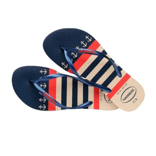 Detalhe - Sandália Havaianas Chinelo Slim Nautical Bege Palha/Marinho