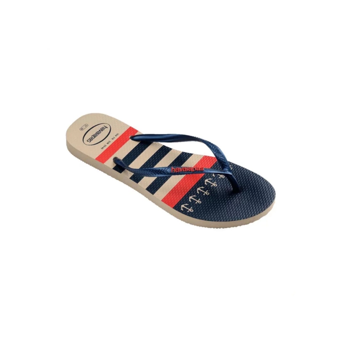 Sandália Havaianas Chinelo Slim Nautical Bege Palha/Marinho