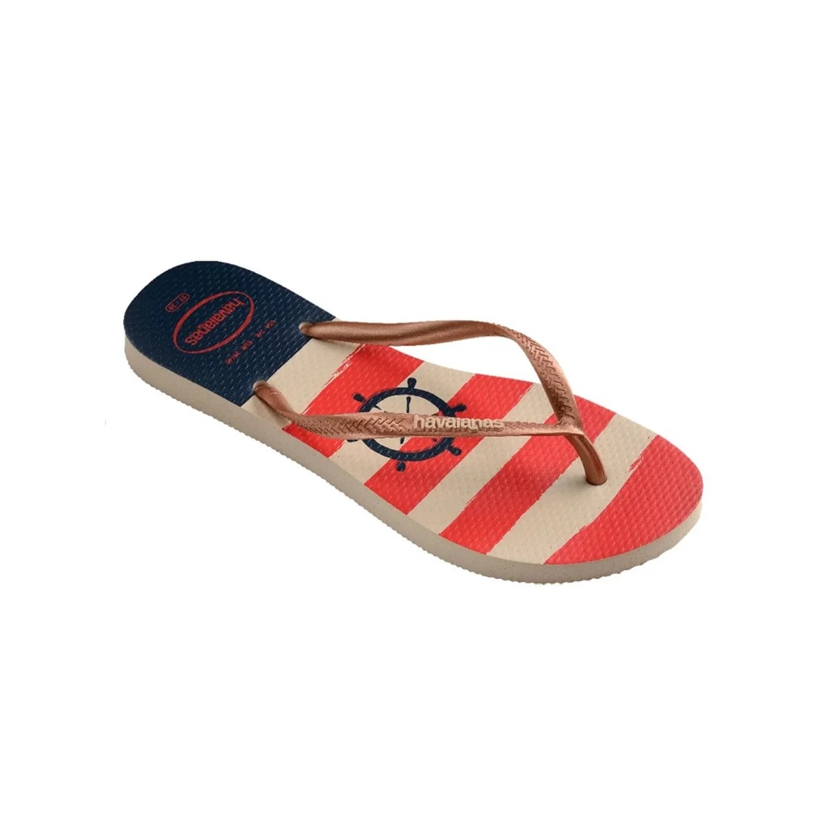 Sandália Havaianas Chinelo Slim Nautical Bege Palha/Rose Gold Sandália Havaianas Chinelo Slim Nautical Bege Palha/Rose Gold