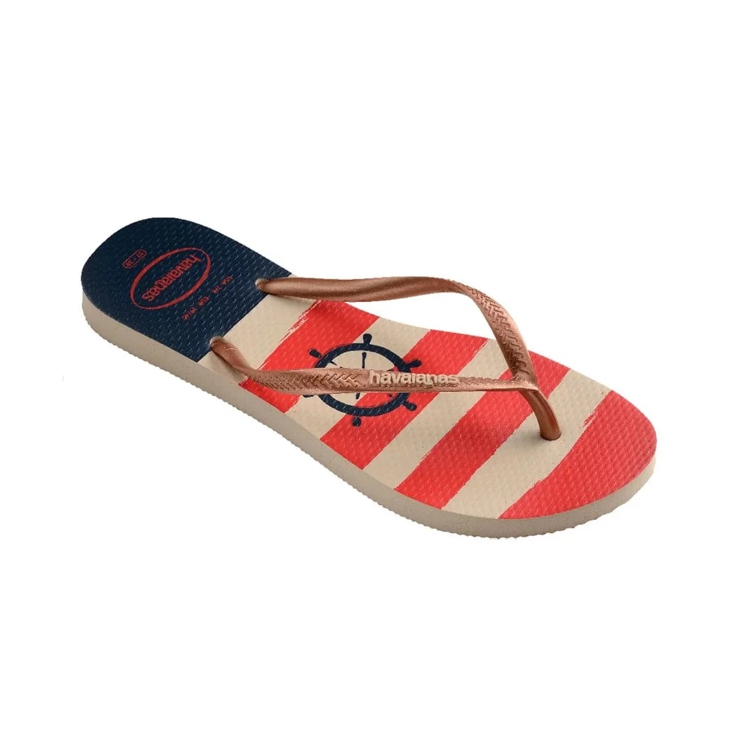 Sandália Havaianas Chinelo Slim Nautical Bege Palha/Rose Gold Sandália Havaianas Chinelo Slim Nautical Bege Palha/Rose Gold