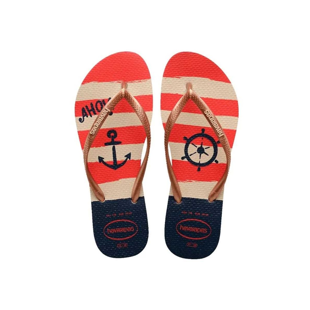 Sandália Havaianas Chinelo Slim Nautical Bege Palha/Rose Gold Sandália Havaianas Chinelo Slim Nautical Bege Palha/Rose Gold