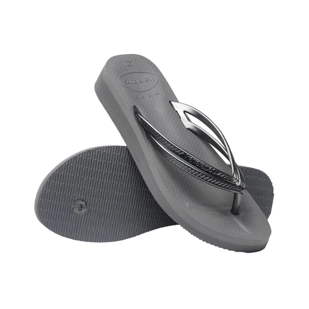 Sandália Havaianas Chinelo Slim Wedges Cinza Aço/Cinza Aço