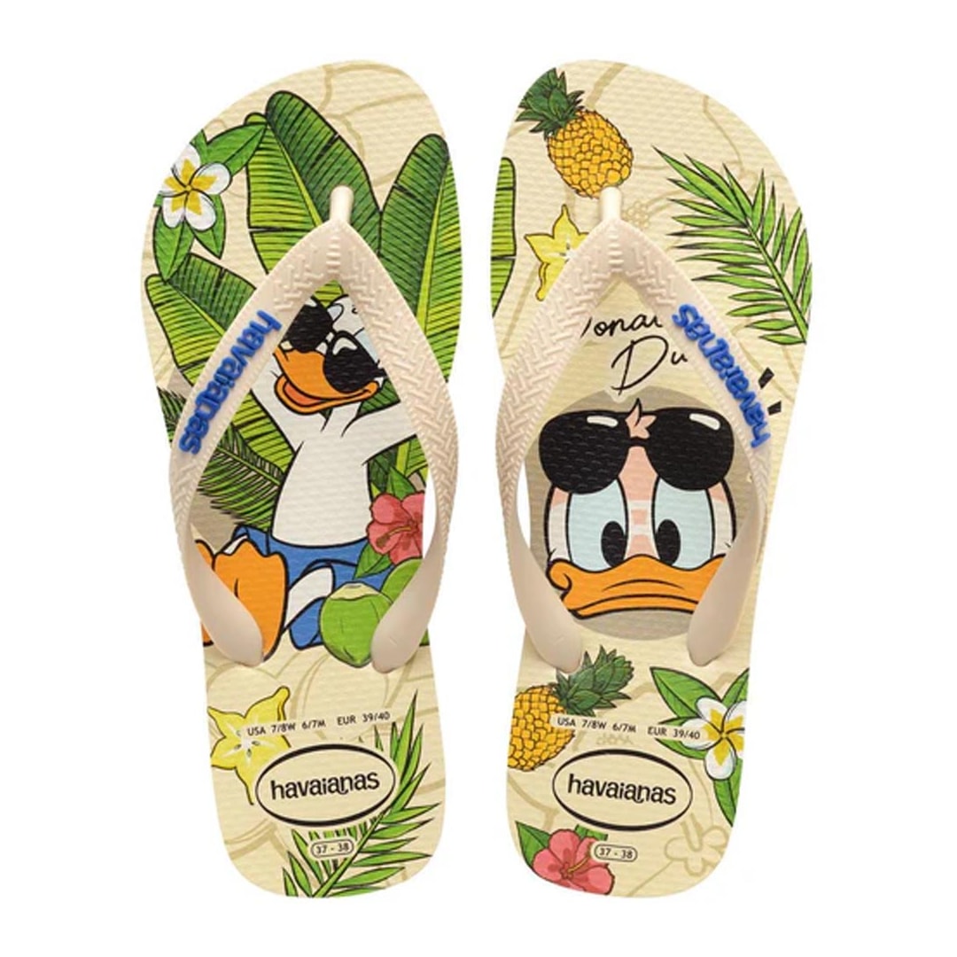 Sandália Havaianas Chinelo Top Disney Classics Pato Donald Bege Palha