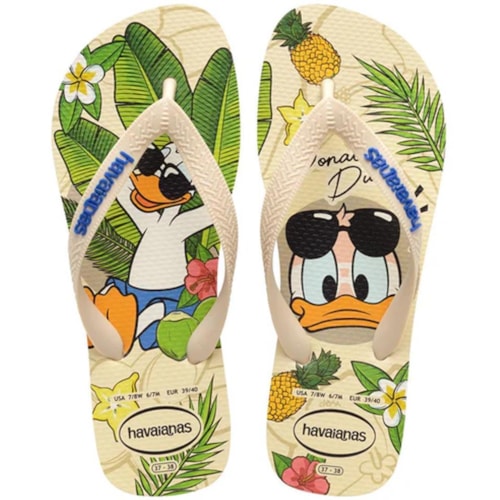 Sandália Havaianas Chinelo Top Disney Classics Pato Donald Bege Palha
