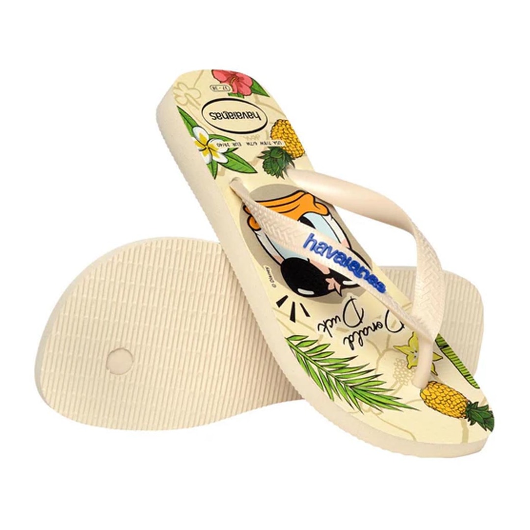 Sandália Havaianas Chinelo Top Disney Classics Pato Donald Bege Palha