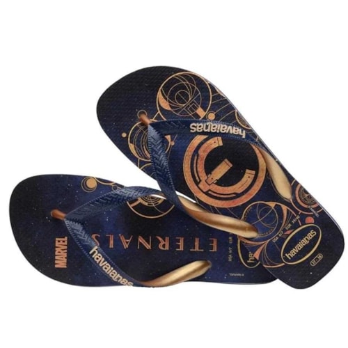 Sandália Havaianas Chinelo Top Marvel Marinho/Dourado