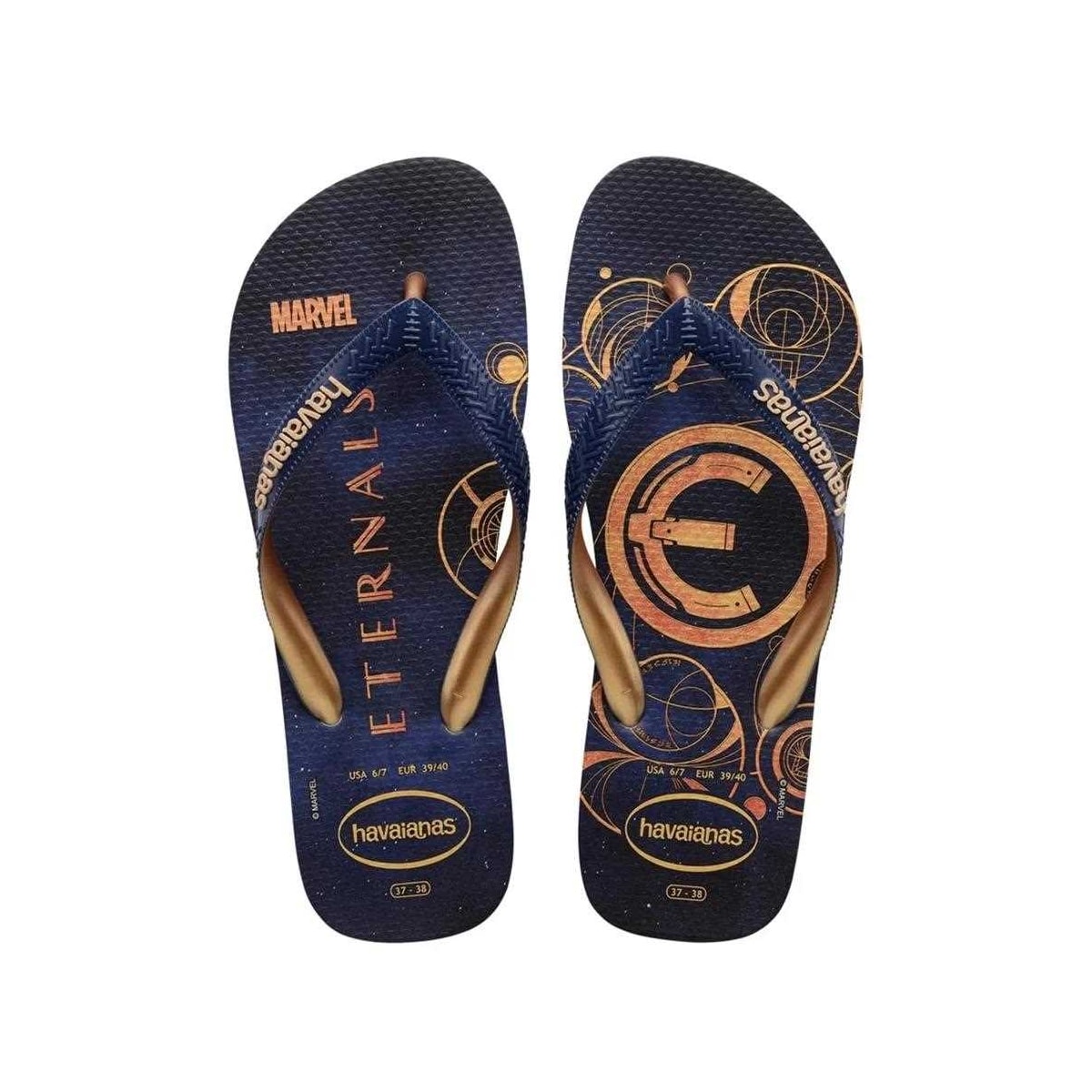 Sandália Havaianas Chinelo Top Marvel Marinho/Dourado Sandália Havaianas Chinelo Top Marvel Marinho/Dourado