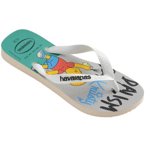 Detalhe - Sandália Havaianas Chinelo Top Simpsons Bege Palha