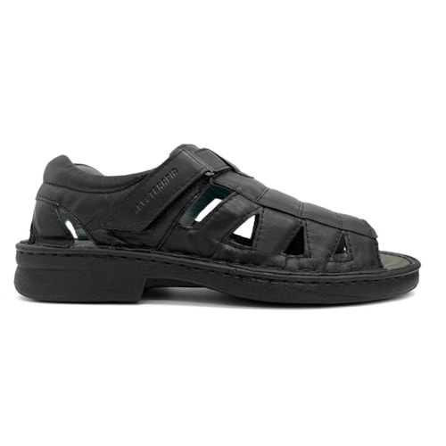 Detalhe - Sandália Leveterapia Masculina Em Couro L44003 Preto