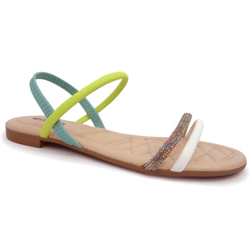 Sandalia Mississipi Rasteira Q7424 Branco/Verde/Turques