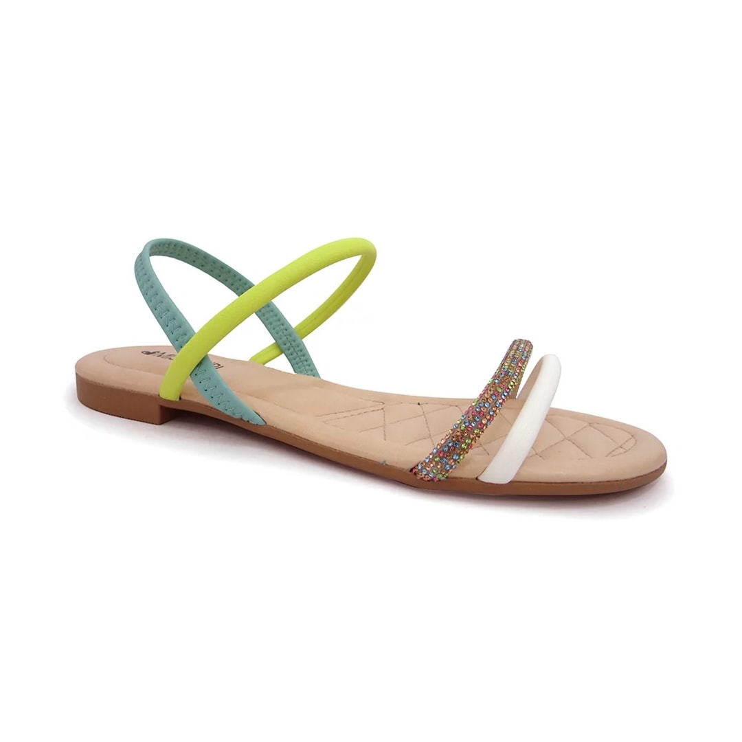 Sandália Mississipi Rasteira Q7424 Branco/Verde/Turques