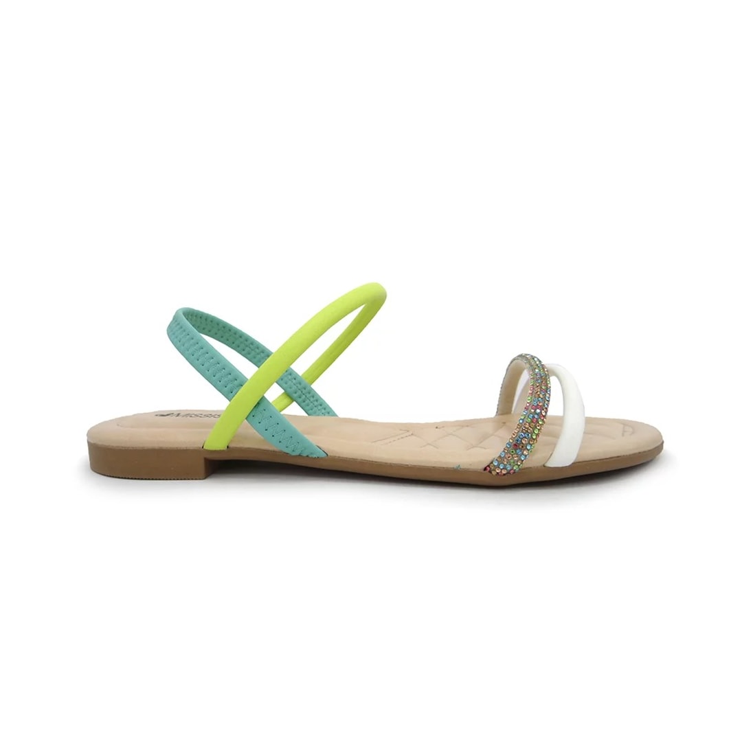 Sandália Mississipi Rasteira Q7424 Branco/Verde/Turques Sandália Mississipi Rasteira Q7424 Branco/Verde/Turques