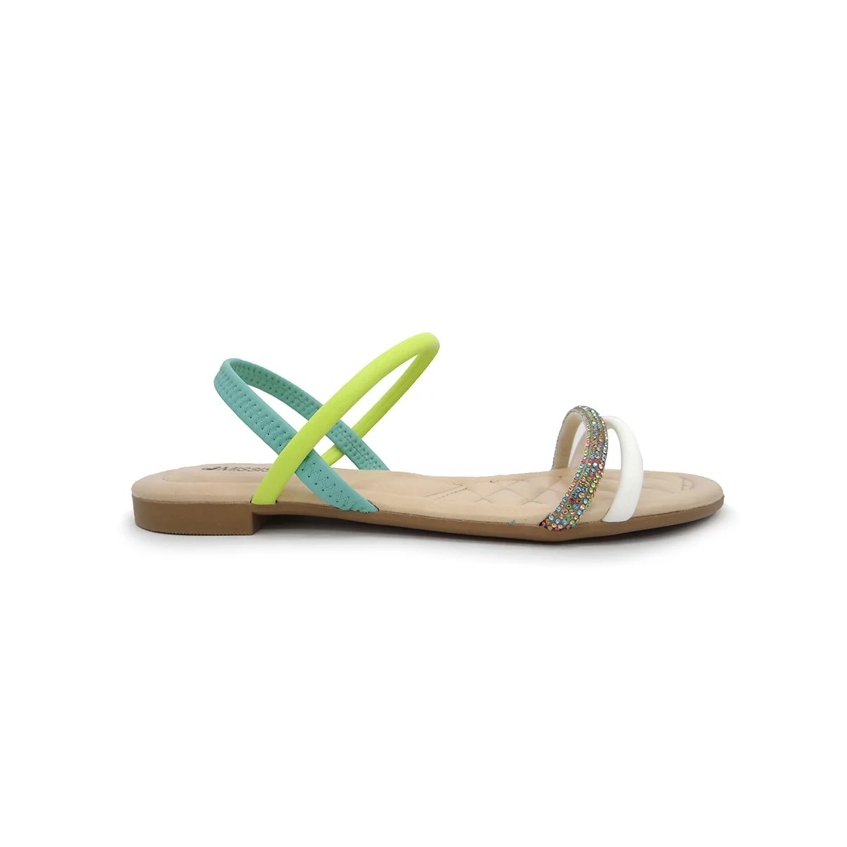 Sandália Mississipi Rasteira Q7424 Branco/Verde/Turques Sandália Mississipi Rasteira Q7424 Branco/Verde/Turques
