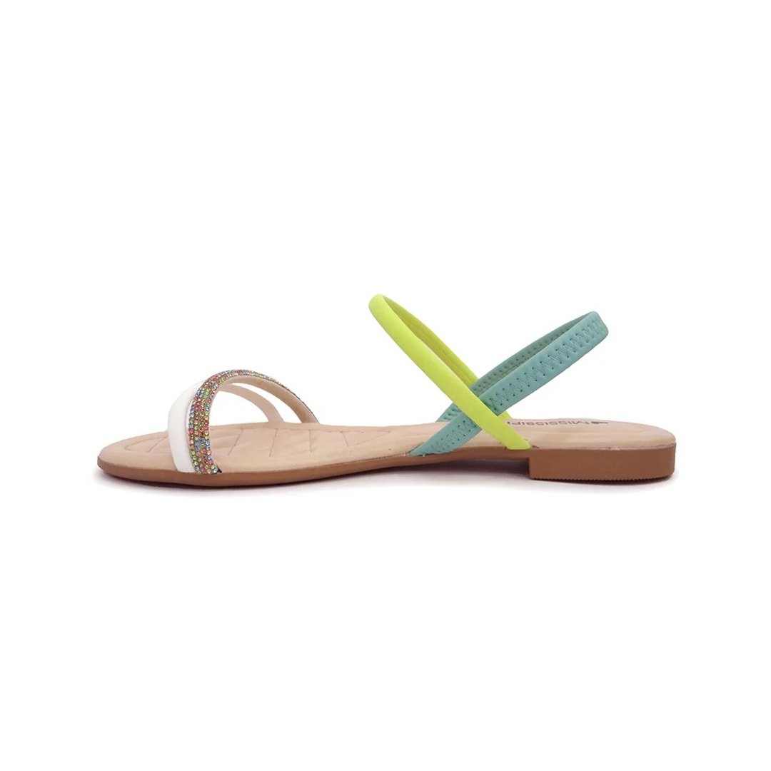 Sandália Mississipi Rasteira Q7424 Branco/Verde/Turques