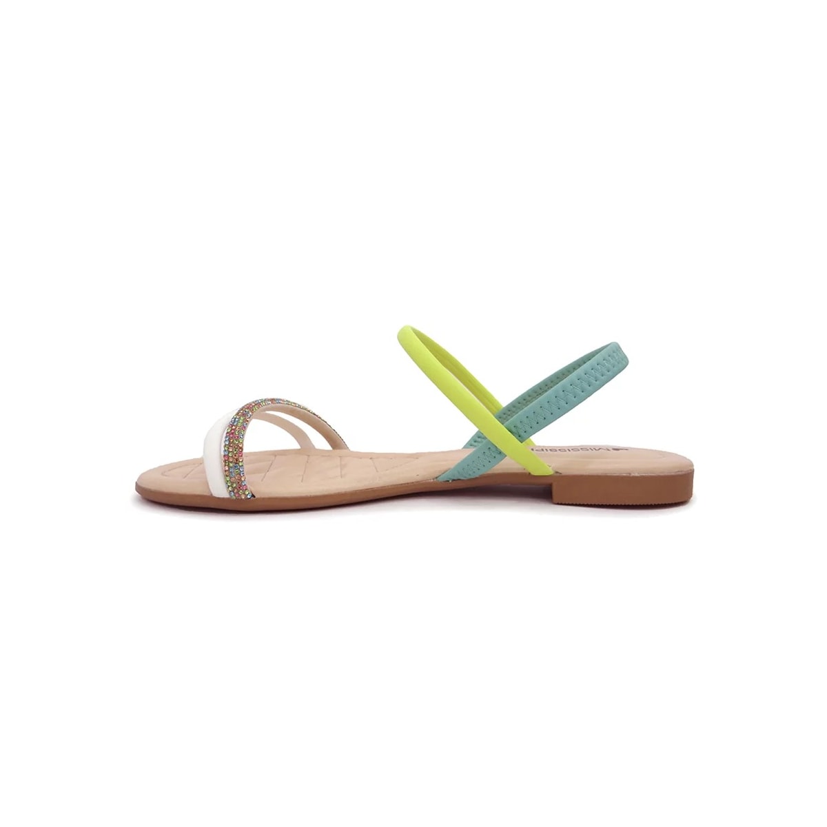 Sandália Mississipi Rasteira Q7424 Branco/Verde/Turques Sandália Mississipi Rasteira Q7424 Branco/Verde/Turques