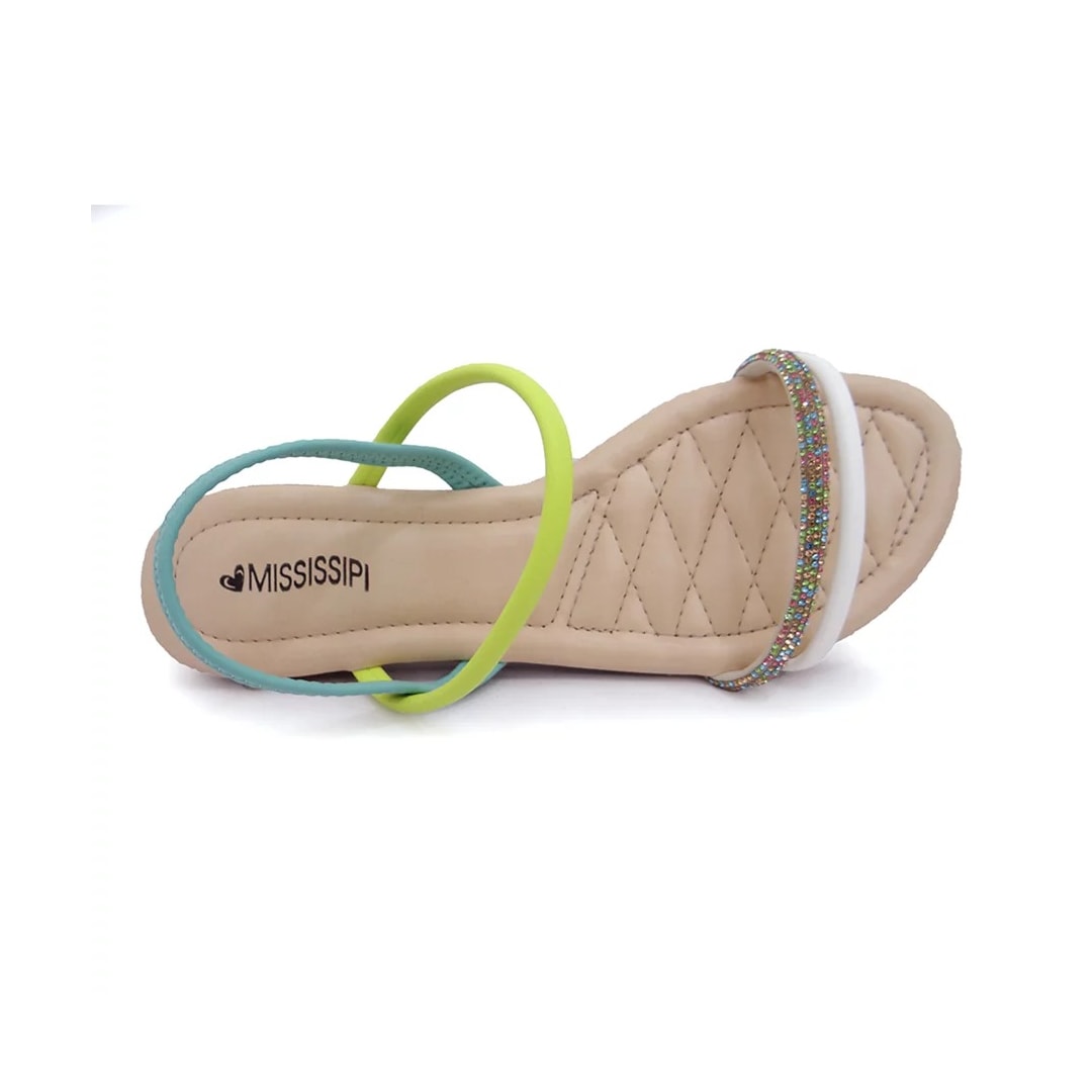 Sandália Mississipi Rasteira Q7424 Branco/Verde/Turques