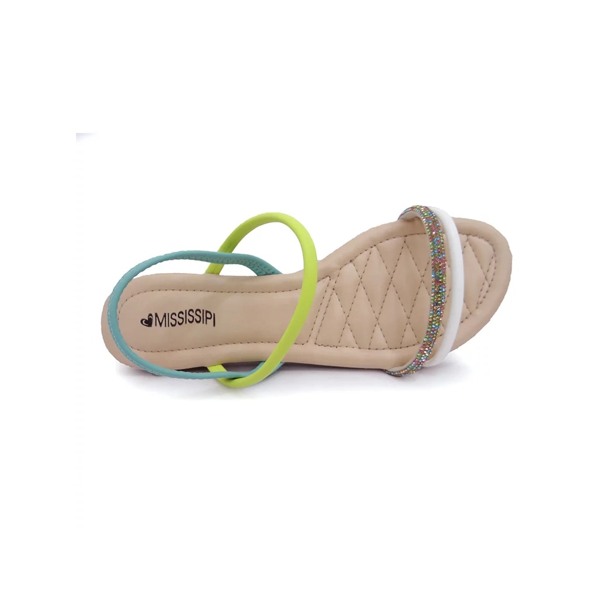Sandália Mississipi Rasteira Q7424 Branco/Verde/Turques Sandália Mississipi Rasteira Q7424 Branco/Verde/Turques