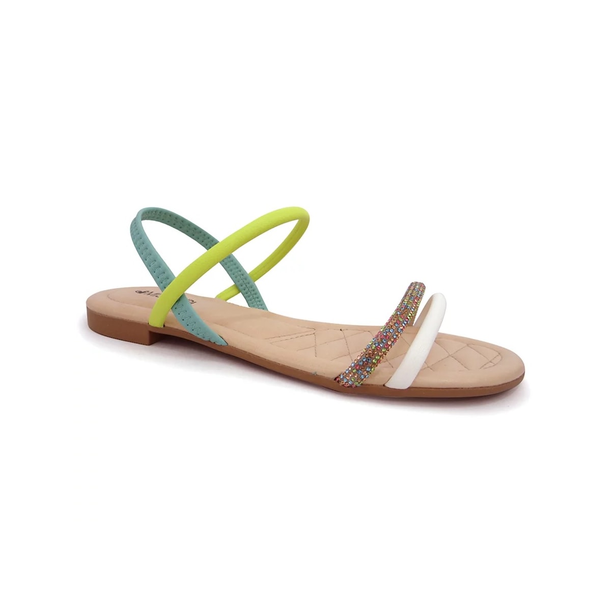 Sandália Mississipi Rasteira Q7424 Branco/Verde/Turques Sandália Mississipi Rasteira Q7424 Branco/Verde/Turques