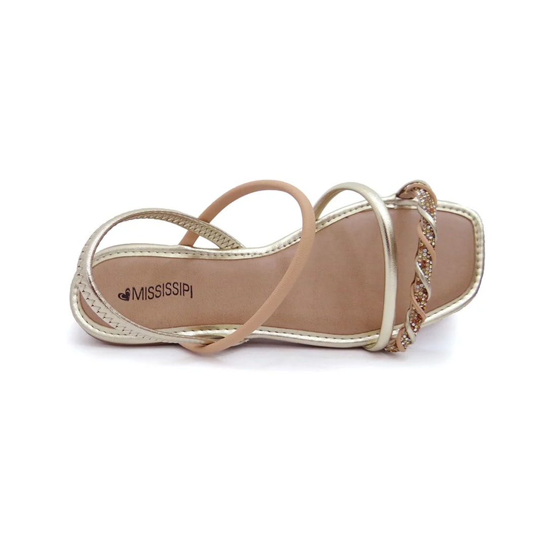 Sandália Mississipi Rasteira Q8362 Champagne/Mel