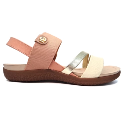 Detalhe - Sandália Modare Rasteira Conforto 7125.233 Pessego/Creme/Dourad