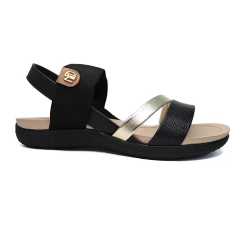 Sandalia Modare Rasteira Conforto 7125.233 Preto/Dourado/Camel