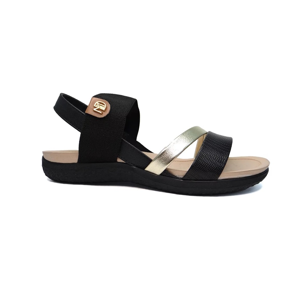 Sandália Modare Rasteira Conforto 7125.233 Preto/Dourado/Camel
