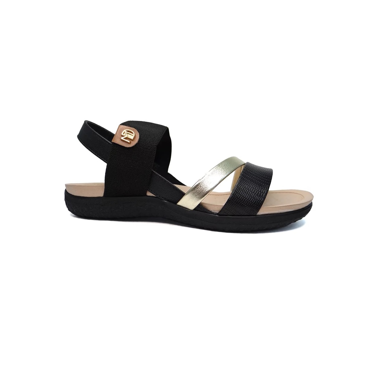 Sandália Modare Rasteira Conforto 7125.233 Preto/Dourado/Camel Sandália Modare Rasteira Conforto 7125.233 Preto/Dourado/Camel