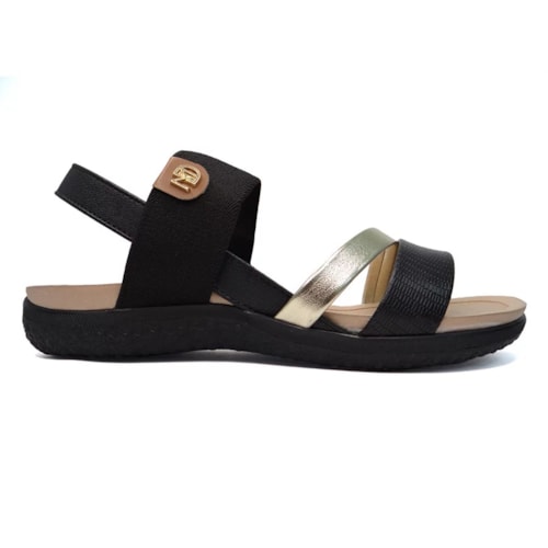 Detalhe - Sandália Modare Rasteira Conforto 7125.233 Preto/Dourado/Camel