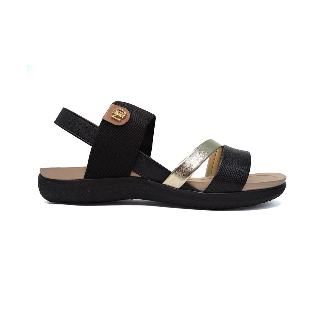 Sandália Modare Rasteira Conforto 7125.233 Preto/Dourado/Camel Sandália Modare Rasteira Conforto 7125.233 Preto/Dourado/Camel