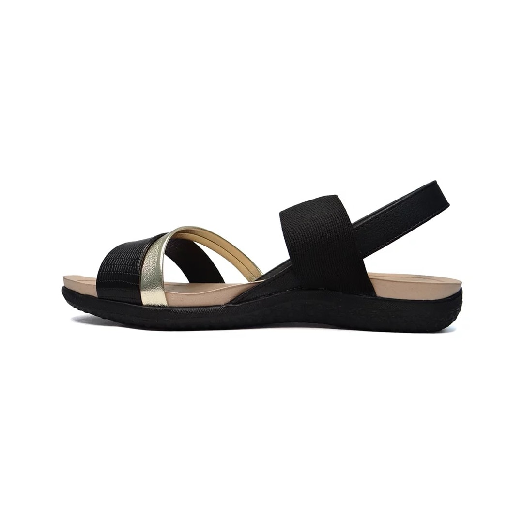 Sandália Modare Rasteira Conforto 7125.233 Preto/Dourado/Camel