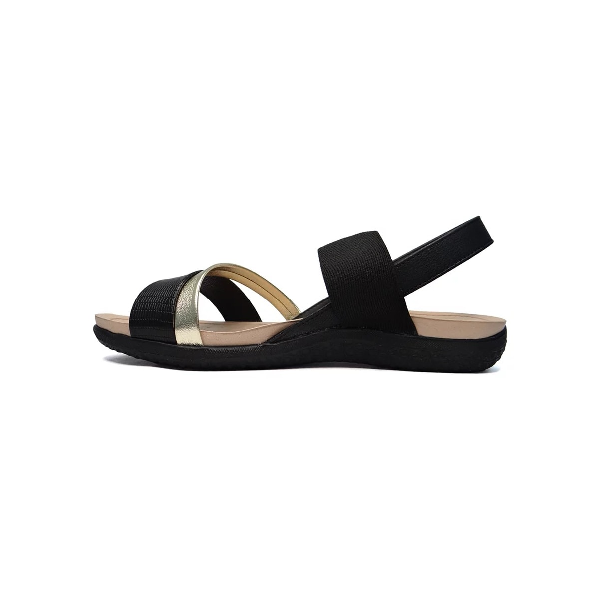 Sandália Modare Rasteira Conforto 7125.233 Preto/Dourado/Camel Sandália Modare Rasteira Conforto 7125.233 Preto/Dourado/Camel
