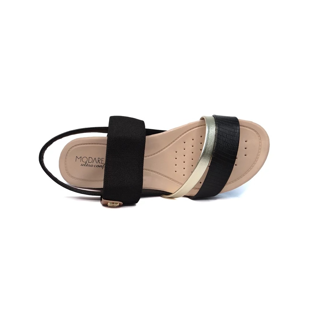 Sandália Modare Rasteira Conforto 7125.233 Preto/Dourado/Camel