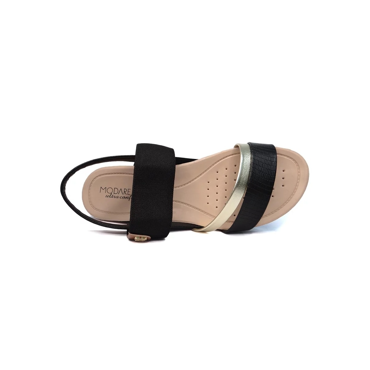 Sandália Modare Rasteira Conforto 7125.233 Preto/Dourado/Camel Sandália Modare Rasteira Conforto 7125.233 Preto/Dourado/Camel