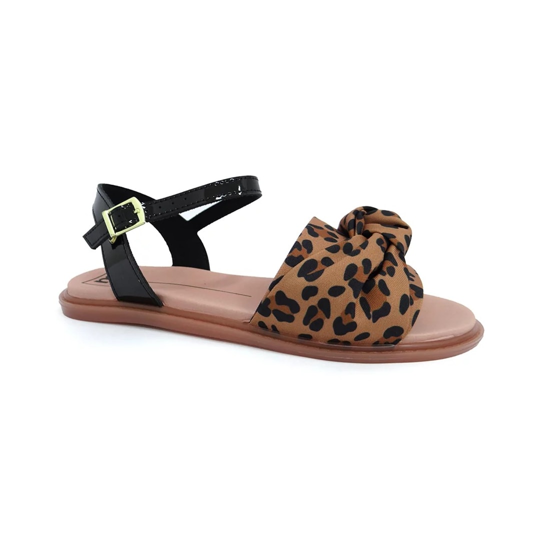 Sandália Moleca Rasteira 5450.107 Camel/Preto Sandália Moleca Rasteira 5450.107 Camel/Preto