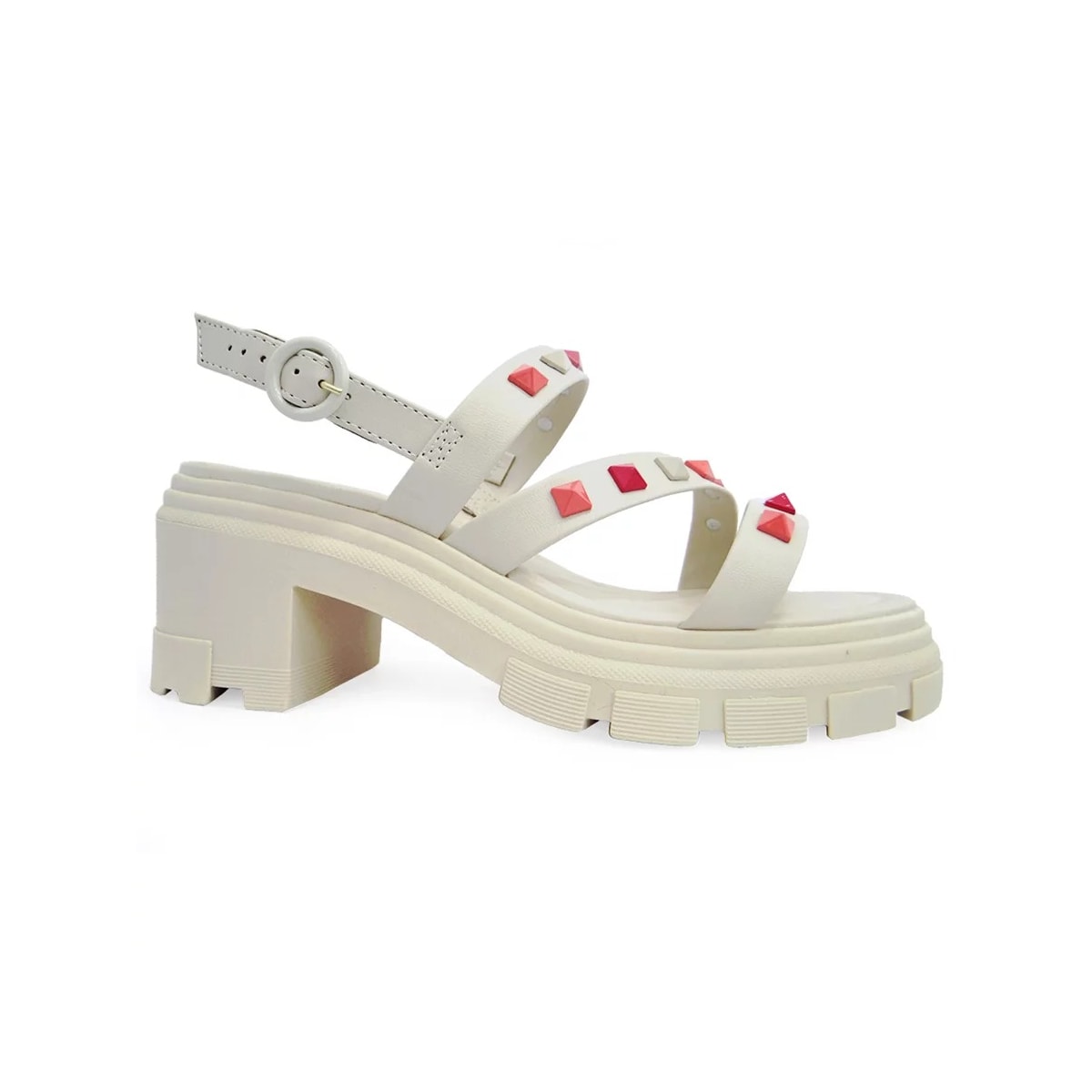 Sandália Moleca Salto Medio Tratorada 5476.105 Creme/Coral Sandália Moleca Salto Medio Tratorada 5476.105 Creme/Coral