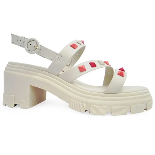 Detalhe - Sandália Moleca Salto Medio Tratorada 5476.105 Creme/Coral