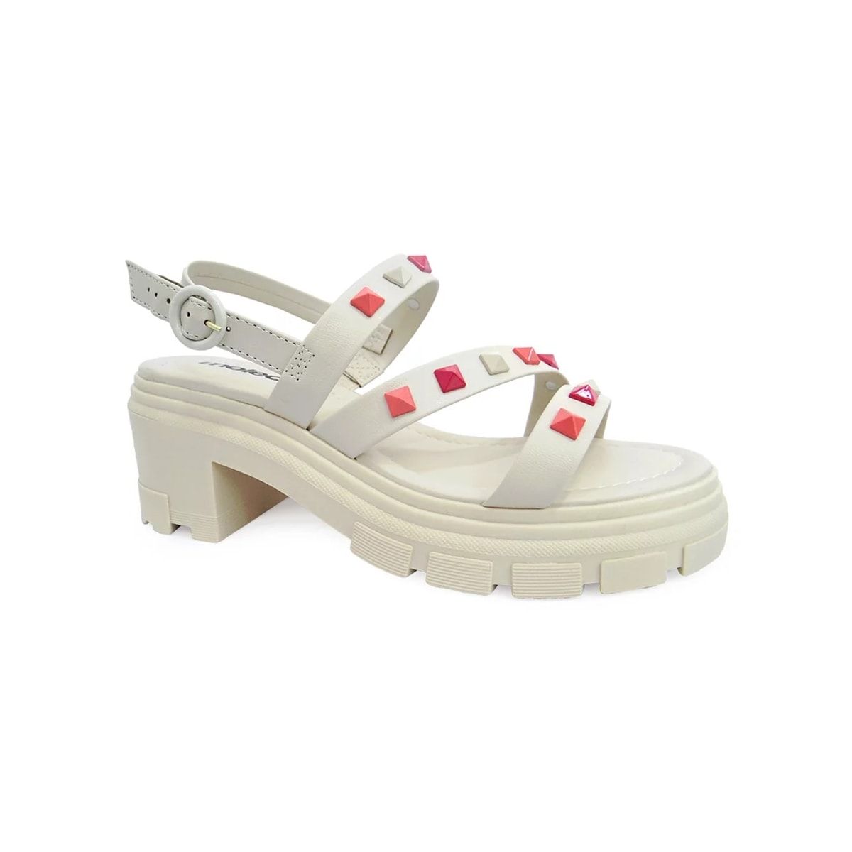 Sandália Moleca Salto Medio Tratorada 5476.105 Creme/Coral Sandália Moleca Salto Medio Tratorada 5476.105 Creme/Coral