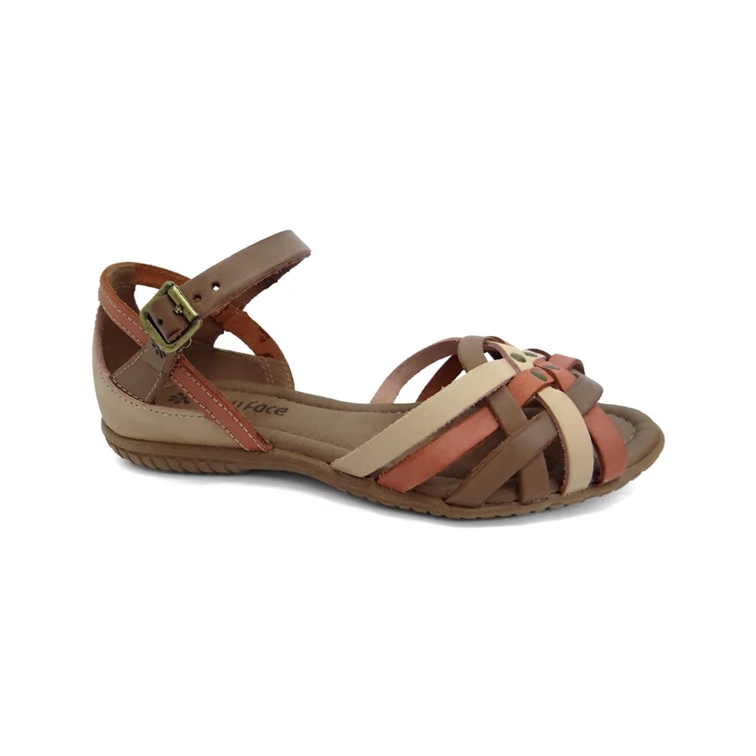 Sandália New Face Conforto De Couro 31402 Rosa Off Mix