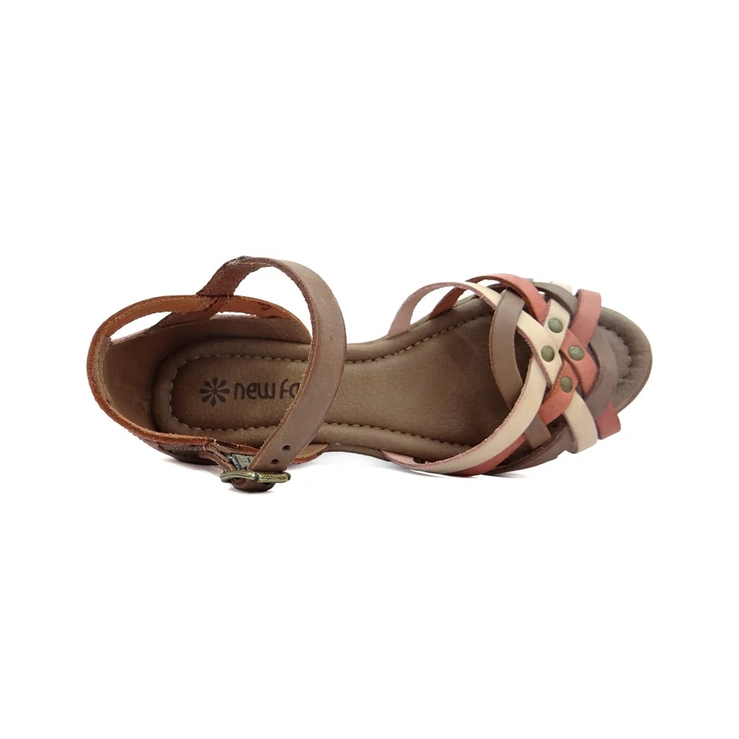 Sandália New Face Conforto De Couro 31402 Rosa Off Mix