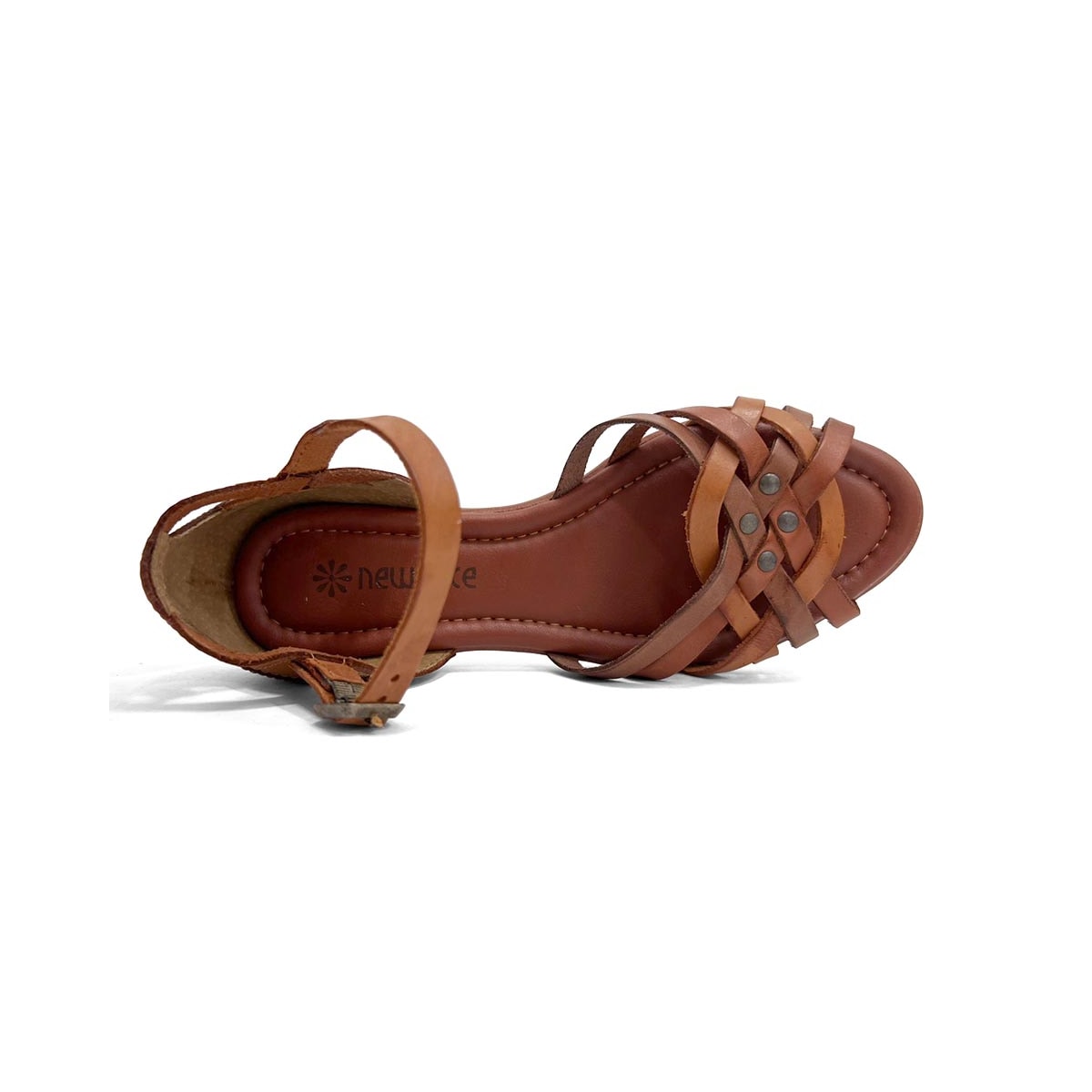 Sandália New Face Conforto De Couro 31402 Telha New Multi