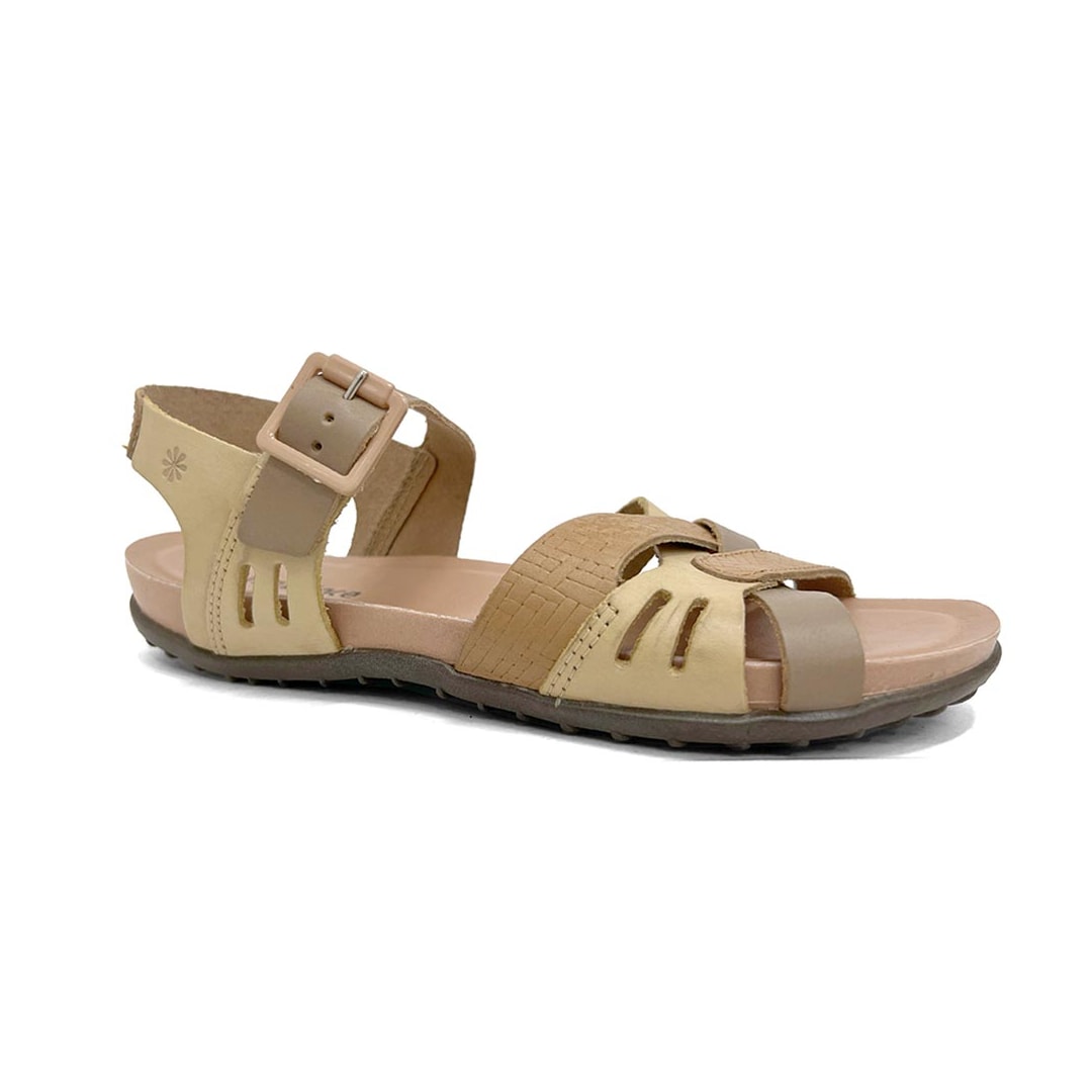 Sandália New Face Conforto De Couro 36754 Rosa Off Mix