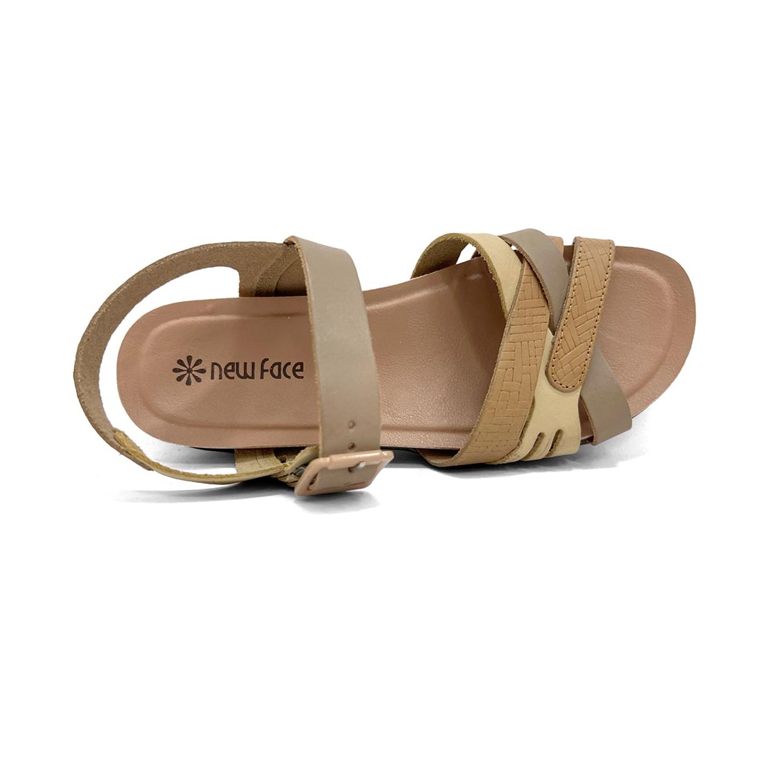 Sandália New Face Conforto De Couro 36754 Rosa Off Mix