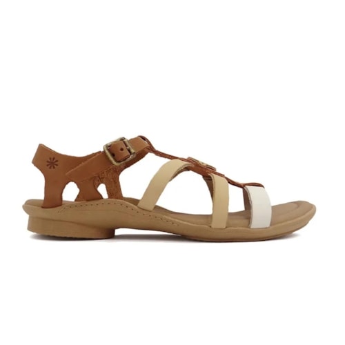 Detalhe - Sandália New Face Conforto de Couro 37329 Coco New Mix