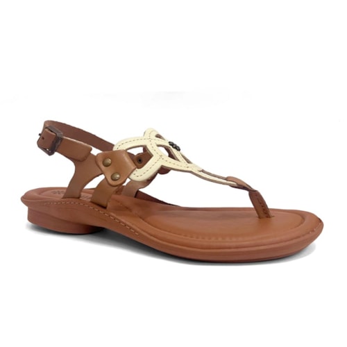 Sandália New Face Conforto de Couro 37338 Manteiga