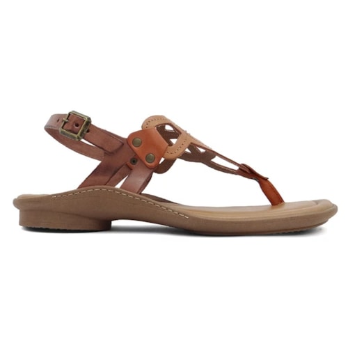 Detalhe - Sandália New Face Conforto de Couro 37338 Mel New Multimix