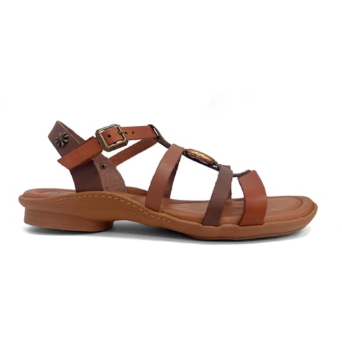 Detalhe - Sandália New Face Conforto De Couro 37372 Damasco