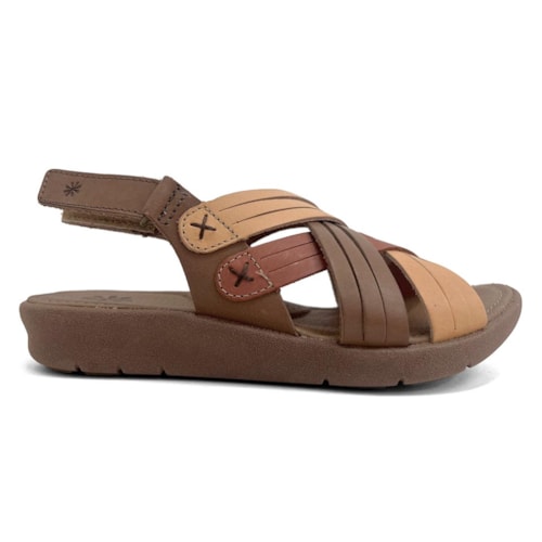 Detalhe - Sandália New Face Conforto De Couro 39508 Telha Mix