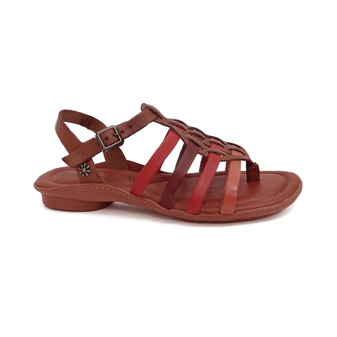 Sandália New Face Rasteira De Couro 37321 Telha New Color Mult