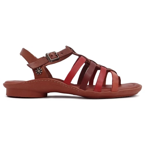 Detalhe - Sandália New Face Rasteira De Couro 37321 Telha New Color Mult